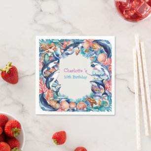 whimsical mermaid shark whale fish birthday party napkins