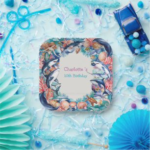 whimsical mermaid shark whale fish birthday party paper plates