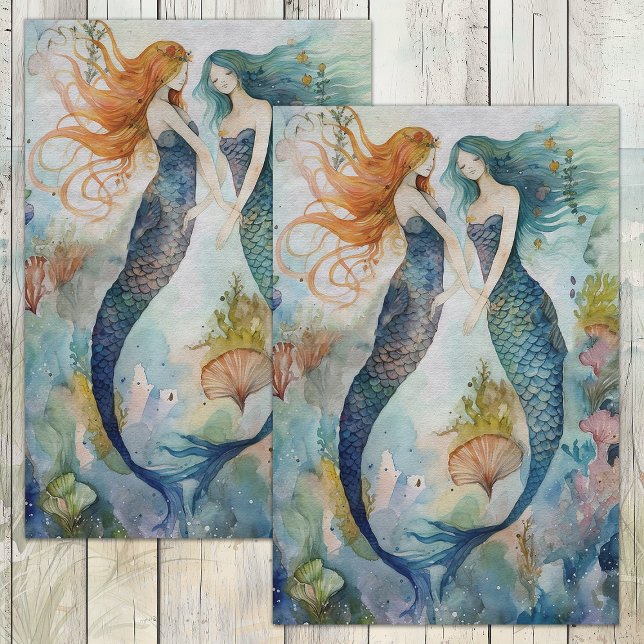 WHIMSICAL MERMAID SISTERS DECOUPAGE TISSUE PAPER (WHIMSICAL MERMAID SISTERS DECOUPAGE TISSUE PAPER)