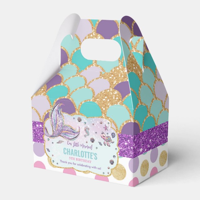 Whimsical Mermaid Tail Birthday Party Thank You Favor Boxes (Front Side)