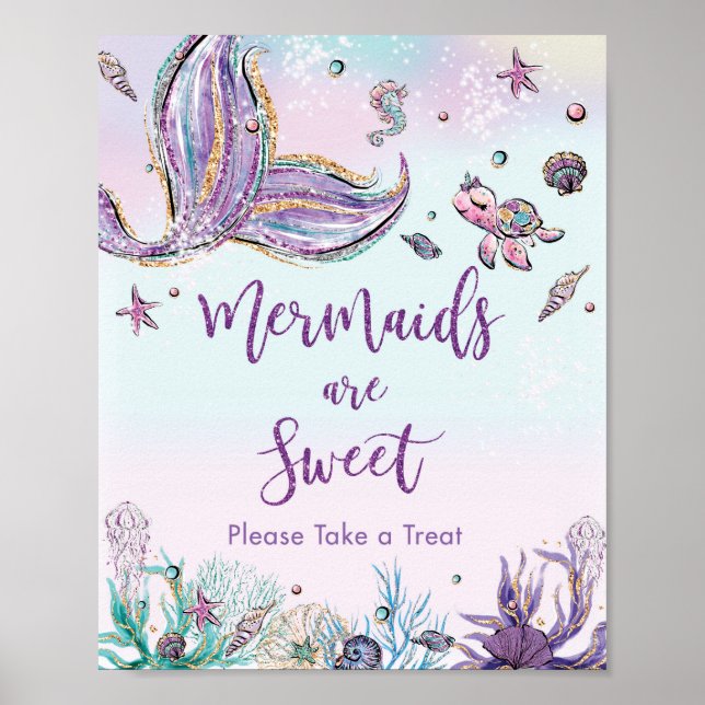 Whimsical Mermaid Tail Sweet Treat Birthday Sign (Front)