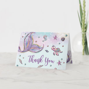 Whimsical Mermaid Tail Under the Sea Baby Shower Letterpress Thank You Card