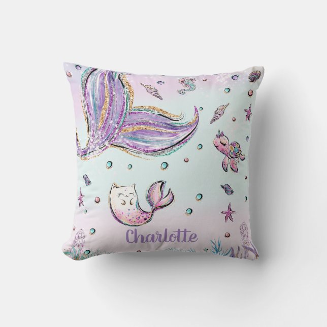 Whimsical Mermaid Tail Under the Sea Mercat Throw Pillow (Front)