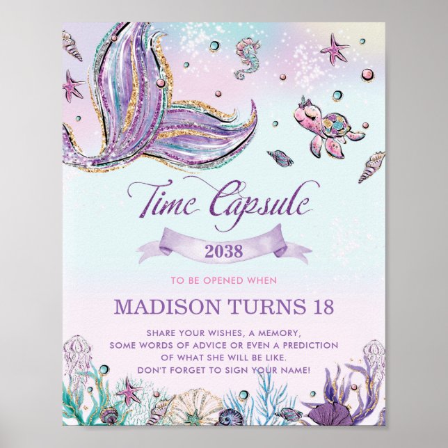 Whimsical Mermaid Tail Under the Sea Time Capsule Poster (Front)