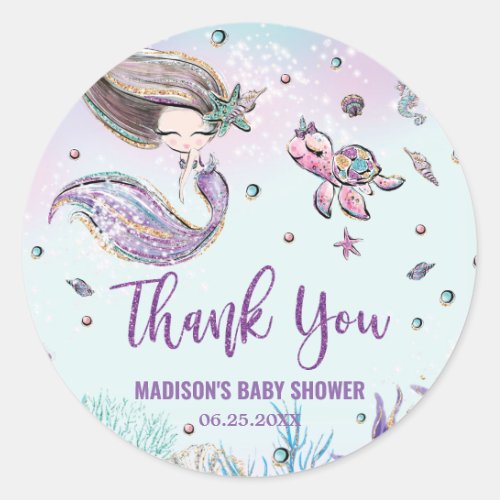 Whimsical Mermaid Under the Sea Baby Shower Favor Classic Round Sticker