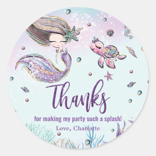 Whimsical Mermaid Under the Sea Birthday Favor  Classic Round Sticker
