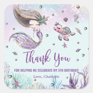 Whimsical Mermaid Under the Sea Birthday Favor Square Sticker