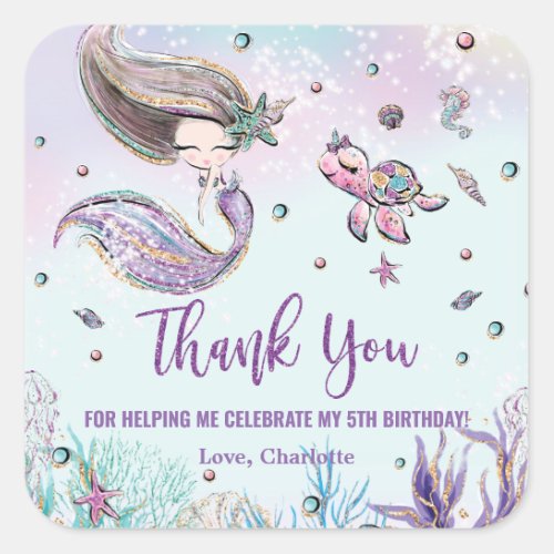 Whimsical Mermaid Under the Sea Birthday Favor Square Sticker