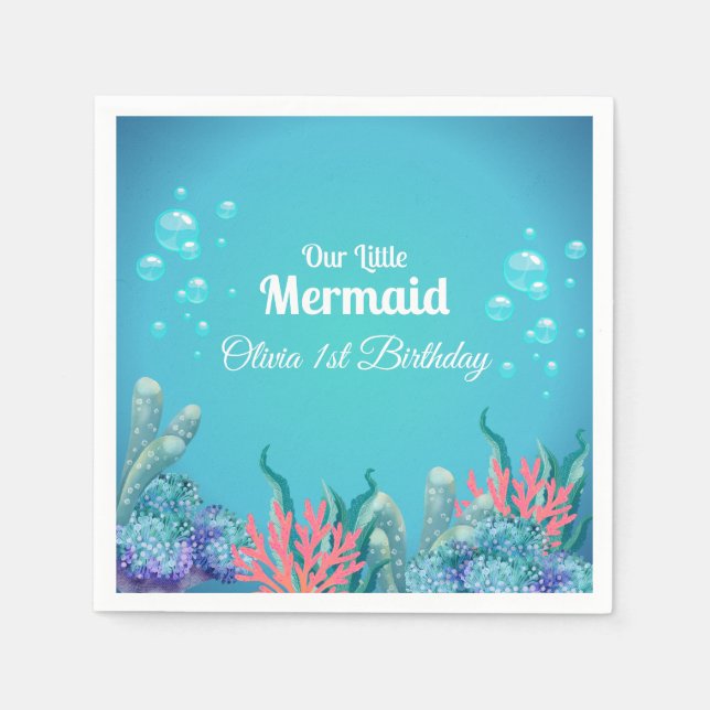 Whimsical Mermaid Under the Sea Birthday Napkins (Front)
