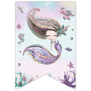 Whimsical Mermaid Under the Sea Birthday Party  Bunting Flags