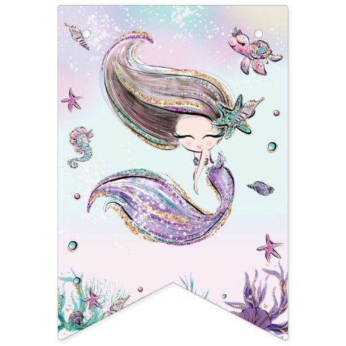 Whimsical Mermaid Under the Sea Birthday Party  Bunting Flags