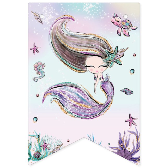 Whimsical Mermaid Under the Sea Birthday Party  Bunting Flags (Fifteenth Flag)