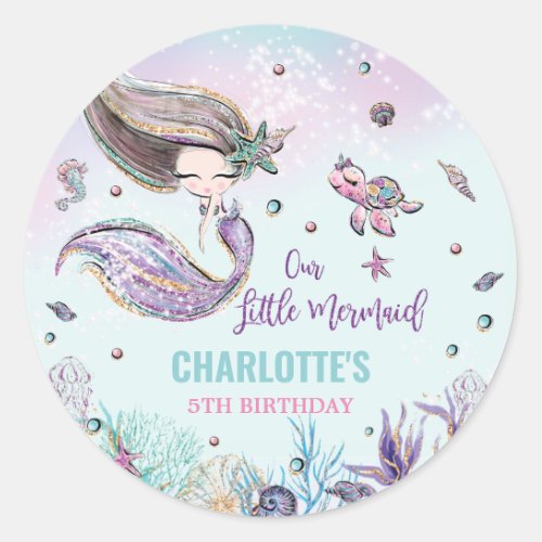 Whimsical Mermaid Under the Sea Birthday Party Classic Round Sticker