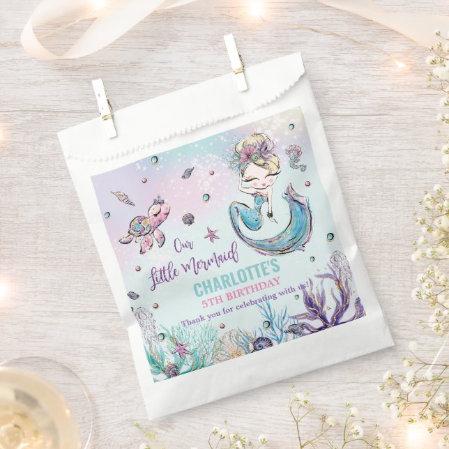 Whimsical Mermaid Under the Sea Birthday Party Favor Bag (Clipped)