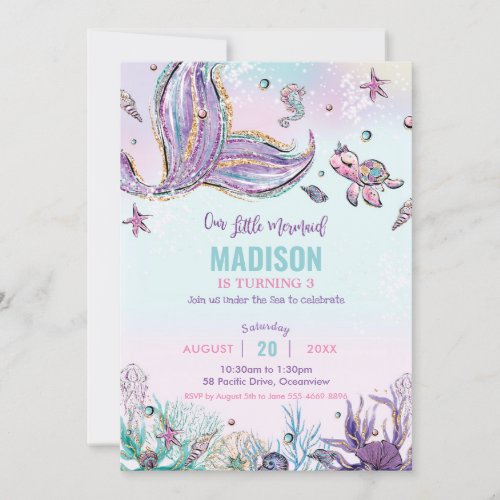 Whimsical Mermaid Under the Sea Birthday Party Invitation