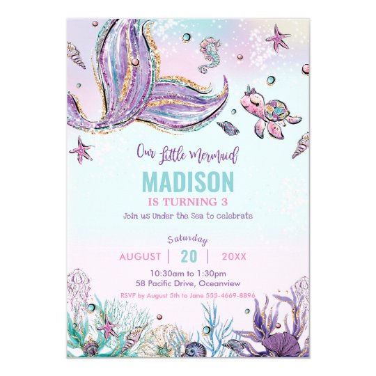 Whimsical Mermaid Under the Sea Birthday Party Invitation | Zazzle.com