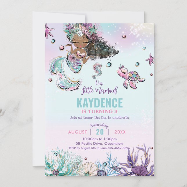 Whimsical Mermaid Under the Sea Birthday Party Invitation (Front)