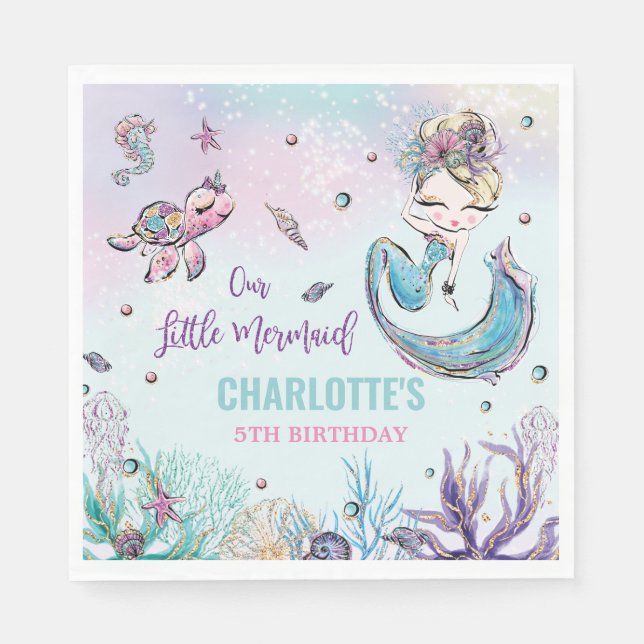 Whimsical Mermaid Under the Sea Birthday Party Napkins (Front)