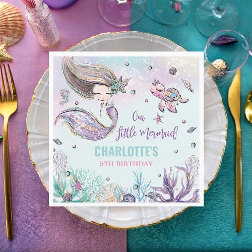 Whimsical Mermaid Under the Sea Birthday Party Napkins