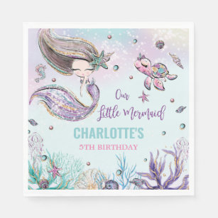 Whimsical Mermaid Under the Sea Birthday Party Napkins