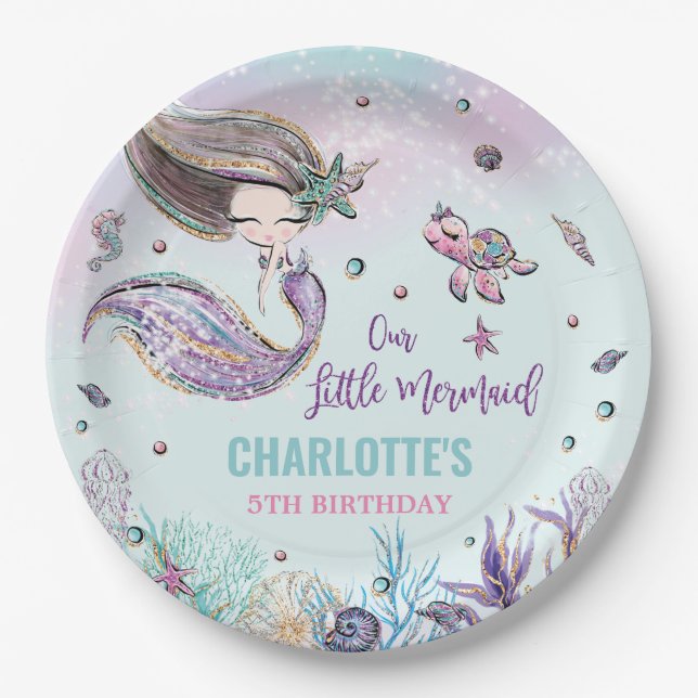 Whimsical Mermaid Under the Sea Birthday Party Paper Plates (Front)
