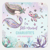 Whimsical Mermaid Under the Sea Birthday Party Square Sticker | Zazzle