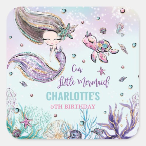 Whimsical Mermaid Under the Sea Birthday Party Square Sticker