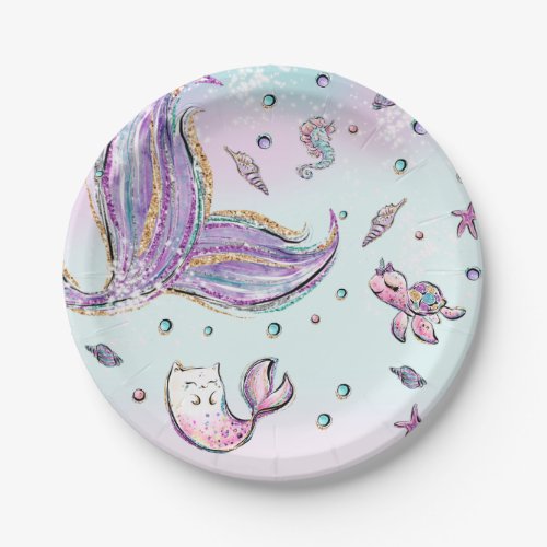 Whimsical Mermaid Under the Sea Mercat Birthday Paper Plates