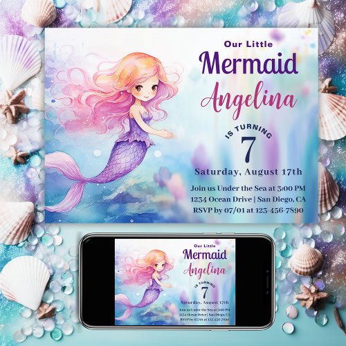 Whimsical Mermaid Under the Sea Ocean Birthday Invitation