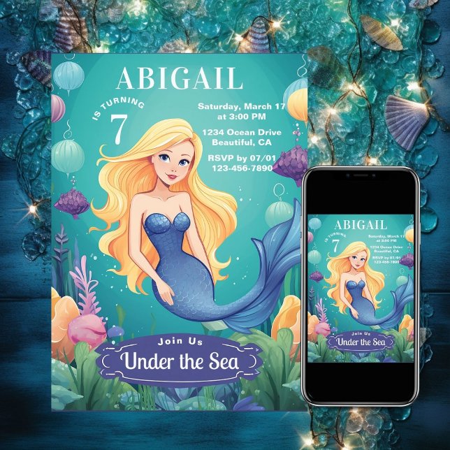 Whimsical Mermaid Under the Sea Ocean Birthday Invitation (Whimsical Mermaid Under the Sea Ocean Birthday Invitation)