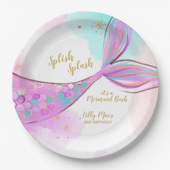 Whimsical Mermaid Under The Sea Paper Plate (Front)