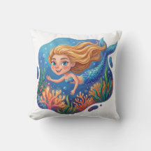 Whimsical Mermaid Under the Sea Throw Pillow