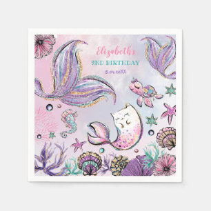 Whimsical Mermaid Underwater Pool Party Birthday Napkins