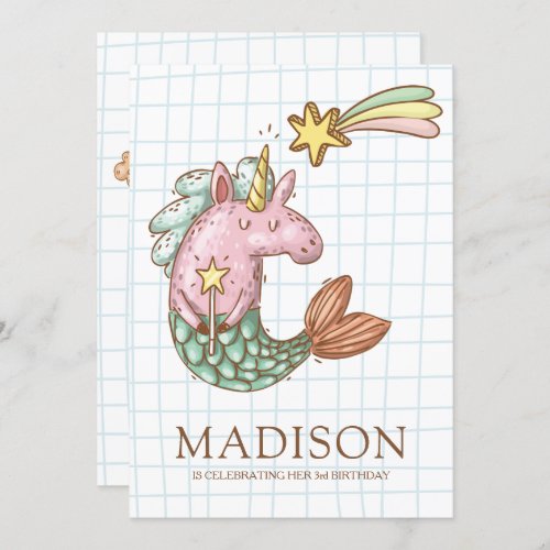 Whimsical Mermaid Unicorn Birthday Invitation