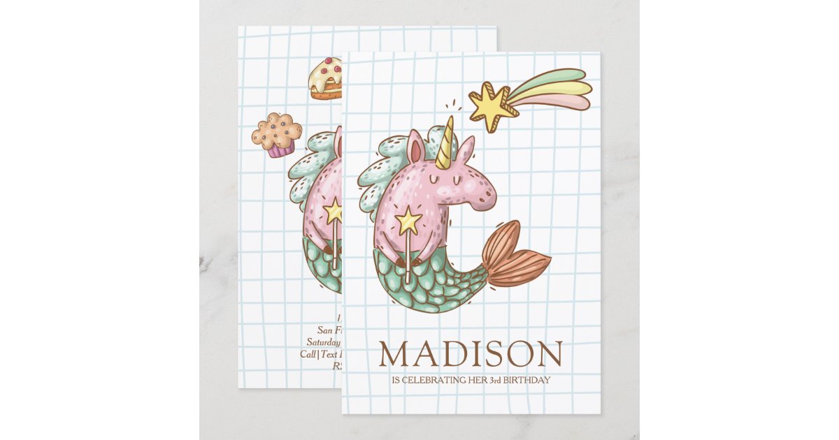 Whimsical Mermaid Unicorn Birthday Invitation | Zazzle