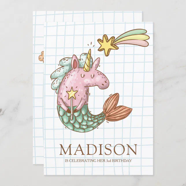 Whimsical Mermaid Unicorn Birthday Invitation | Zazzle