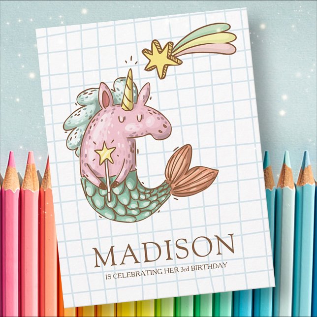 Whimsical Mermaid Unicorn Birthday Invitation Postcard (Creator Uploaded)