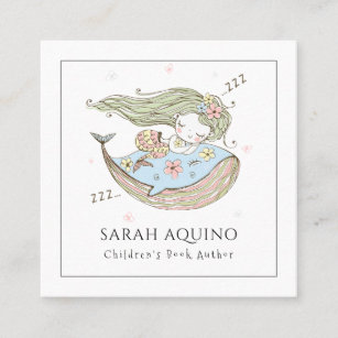 Whimsical Mermaid & Whale Children's Book Author Square Business Card