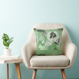 Whimsical Mermaids Green Abstract Ocean Throw Pillow