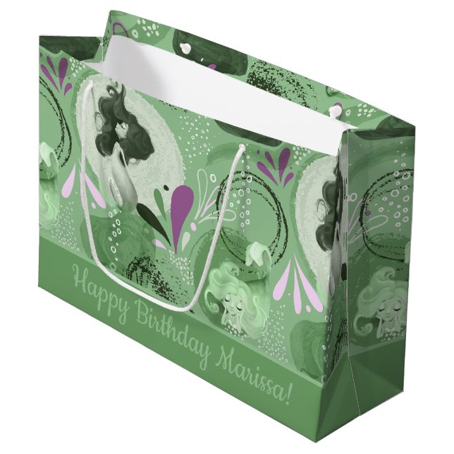 Whimsical Mermaids Green Abstract Pattern Large Gift Bag (Front Angled)