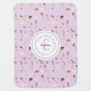 Whimsical Mermaids Monogram Baby Blanket