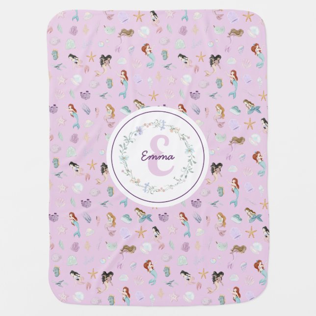 Whimsical Mermaids Monogram Baby Blanket (Front)