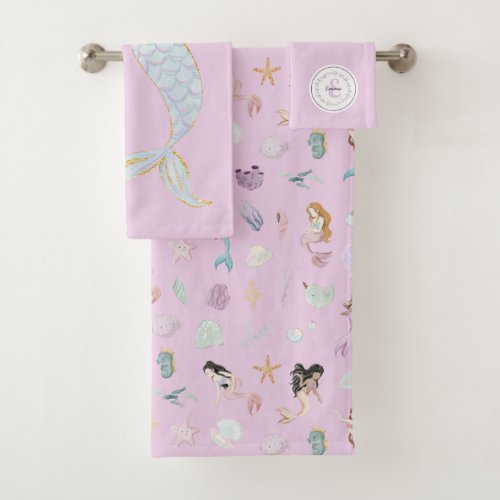 Whimsical Mermaids Monogram Bath Towel Set