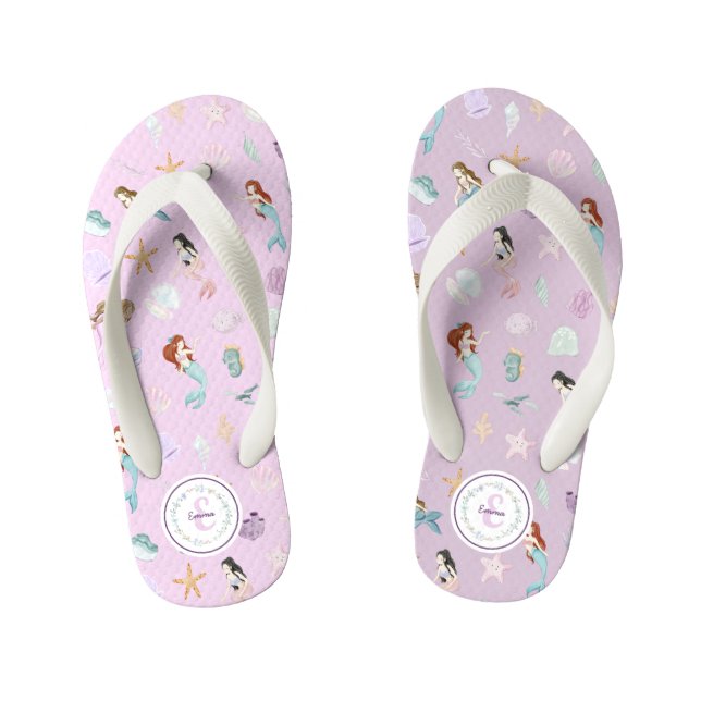 Whimsical Mermaids Monogram Kid's Flip Flops (Footbed)