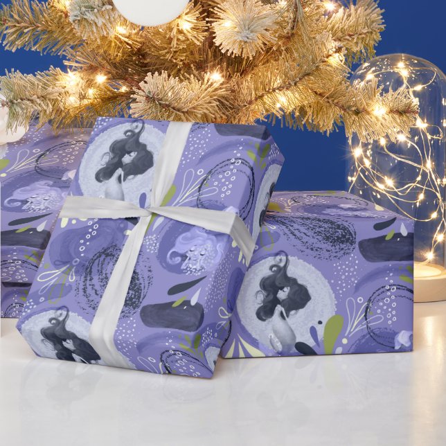 Whimsical Mermaids Purple Abstract Pattern Wrapping Paper (Holidays)