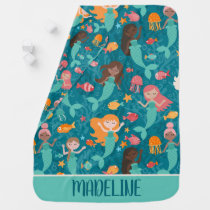 Whimsical Mermaids Under The Sea Teal Baby Blanket