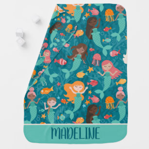 Whimsical Mermaids Under The Sea Teal Baby Blanket