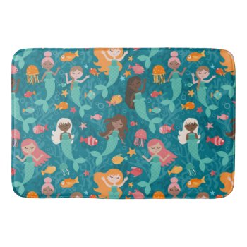 Whimsical Mermaids Under The Sea Teal Bath Mat by LilPartyPlanners at Zazzle