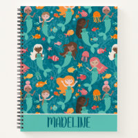 Whimsical Mermaids Under The Sea Teal Notebook