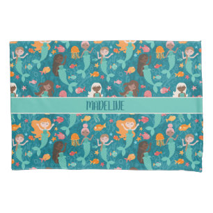 Whimsical Mermaids Under The Sea Teal Pillow Case